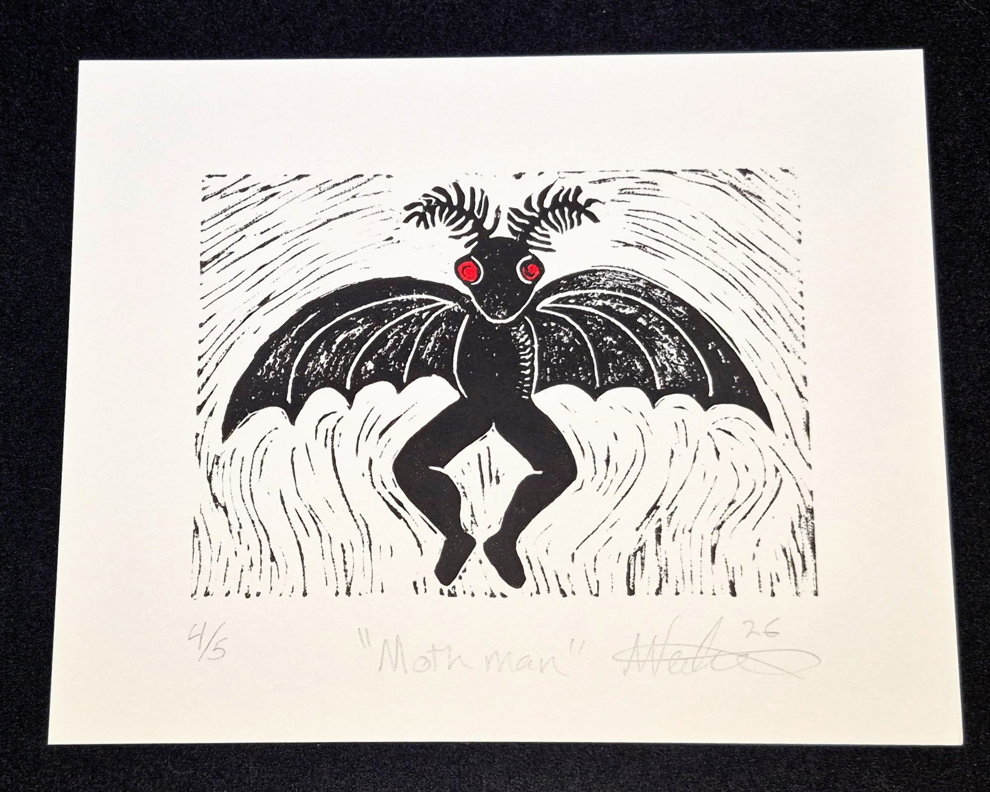 Mothman 8"x10" Linocut Print