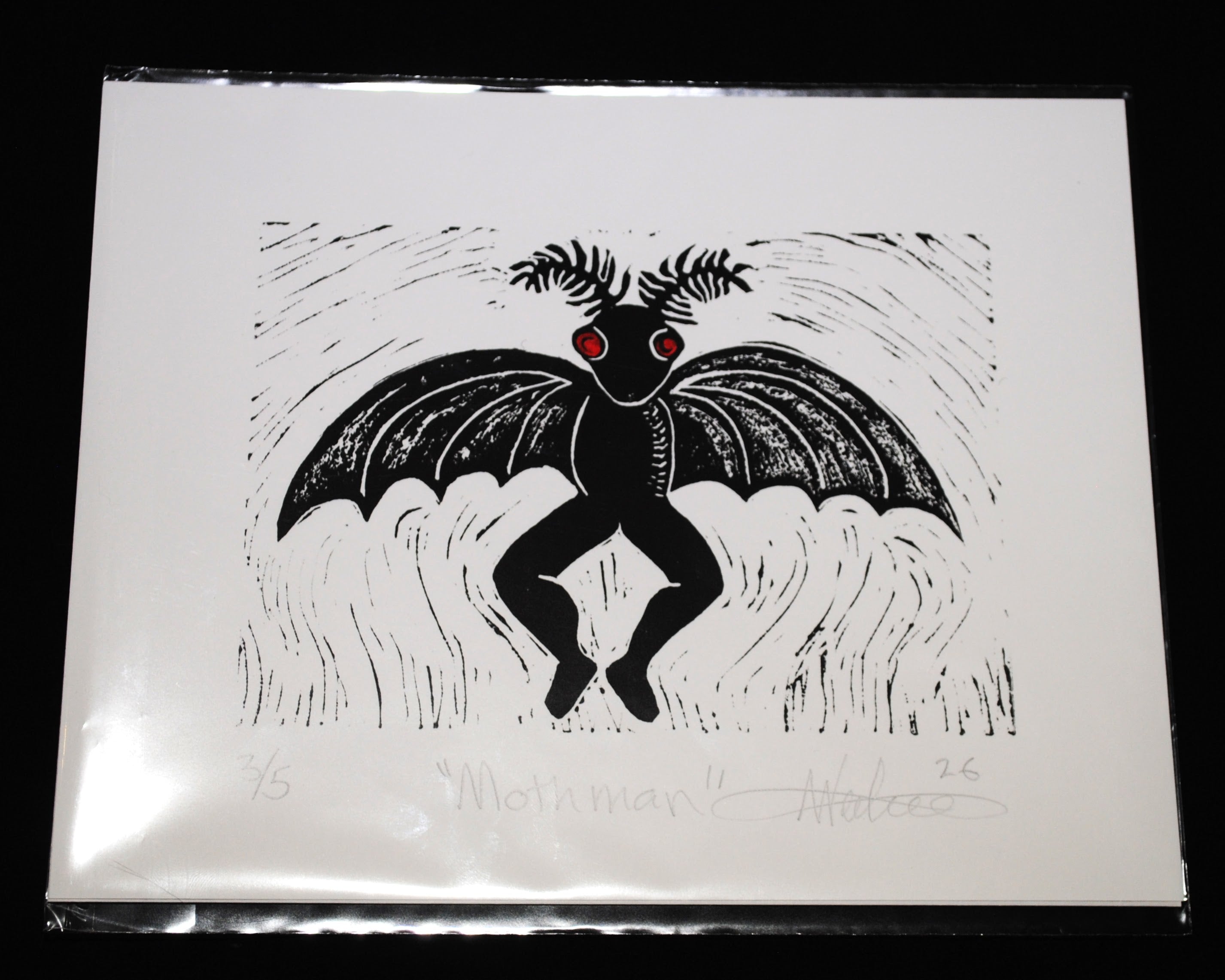 Mothman 8"x10" Linocut Print